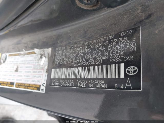 2008 TOYOTA CAMRY HYBRID JTNBB46K283047281 Photo 8
