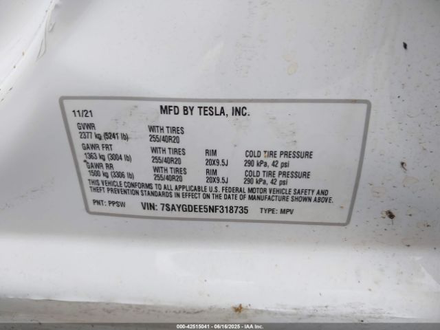 2022 TESLA MODEL Y 7SAYGDEE5NF318735 Photo 8