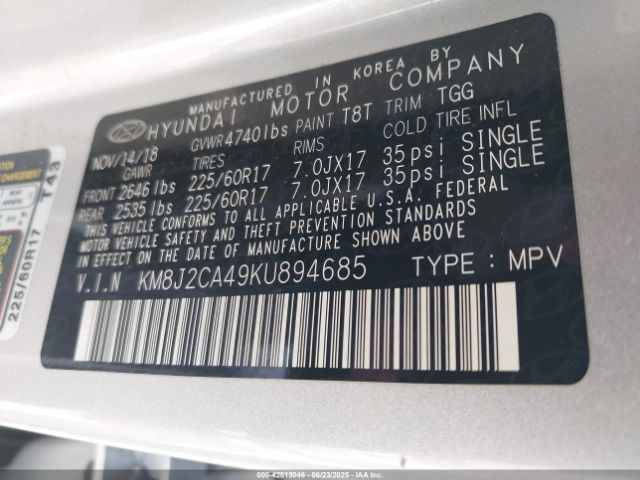 2019 HYUNDAI TUCSON KM8J2CA49KU894685 Photo 8