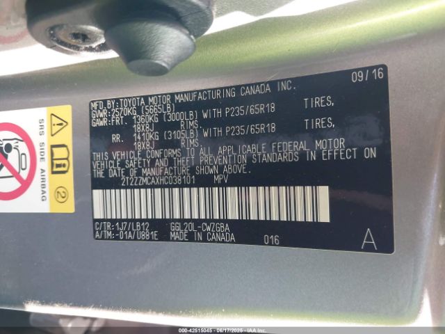 2T2ZZMCAXHC038101 Lexus 2017