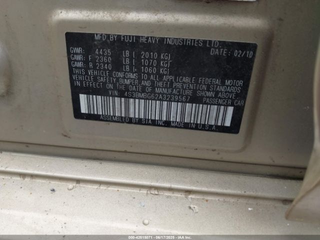 2010 SUBARU LEGACY 4S3BMBG62A3239567 Photo 8