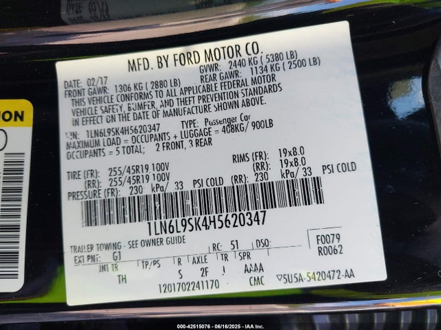 1LN6L9SK4H5620347 Lincoln 3.7l tivct