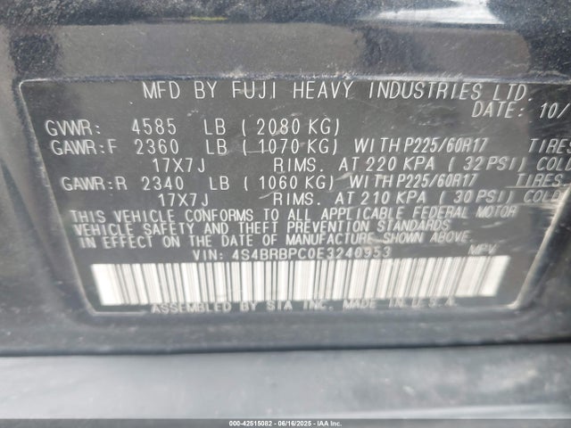 Subaru 2.5na u5 2014 4S4BRBPC0E3240953 Image 9