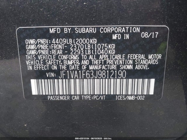 Subaru dib 2018 JF1VA1F63J9812190 Image 9