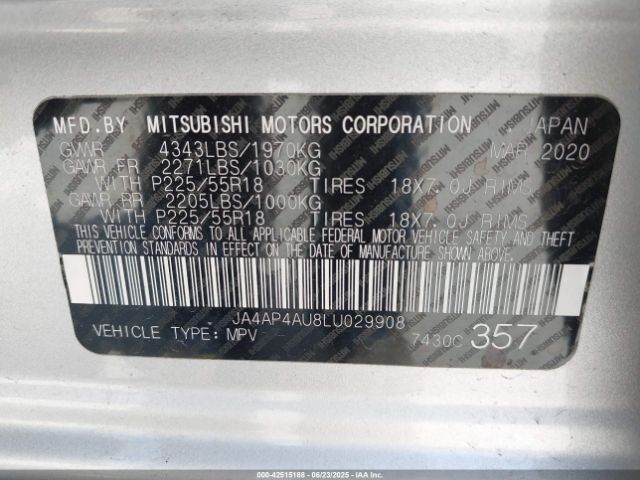 2020 MITSUBISHI OUTLANDER SPORT JA4AP4AU8LU029908 Photo 8