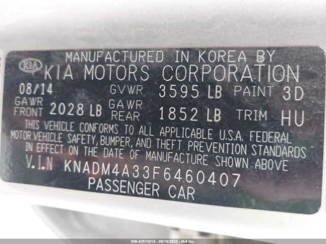 KNADM4A33F6460407 KIA dohc gamma