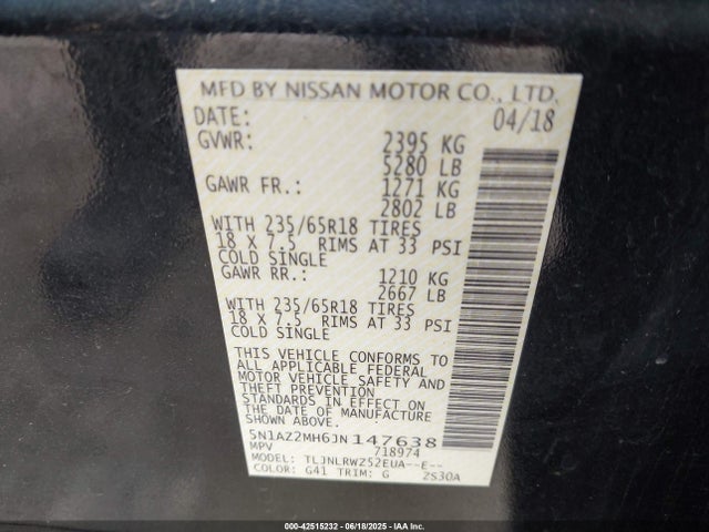 5N1AZ2MH6JN147638 Nissan 2018