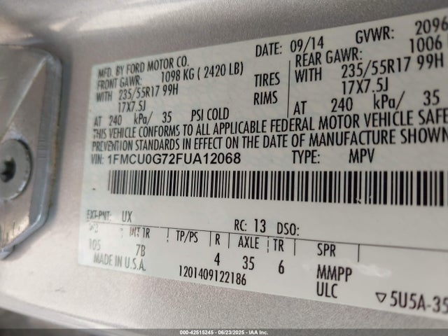 1FMCU0G72FUA12068 Ford 2015