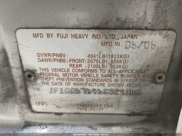2006 SUBARU IMPREZA JF1GG67646G821065 Photo 8