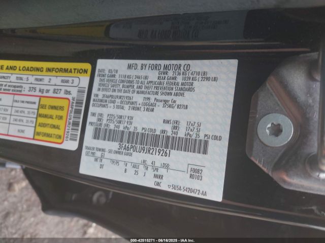 2018 FORD FUSION HYBRID 3FA6P0LU9JR219261 Photo 8