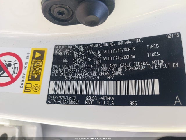 5TDKKRFH1FS103759 Toyota 2gr-fe