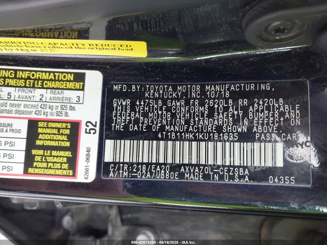 4T1B11HK1KU181635 Toyota a25a-fks
