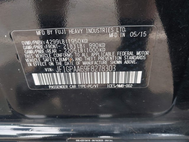 JF1GPAA69F8278303 Subaru 2.0l na