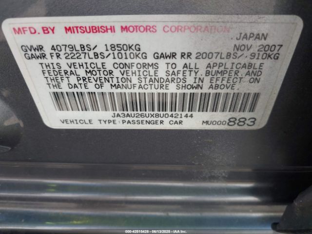 2008 MITSUBISHI LANCER JA3AU26UX8U042144 Photo 8