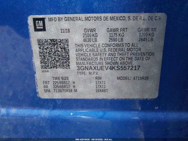 2019 CHEVROLET EQUINOX 3GNAXUEV4KS557217 Photo 8