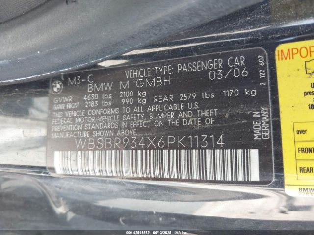 2006 BMW M3 WBSBR934X6PK11314 Photo 8
