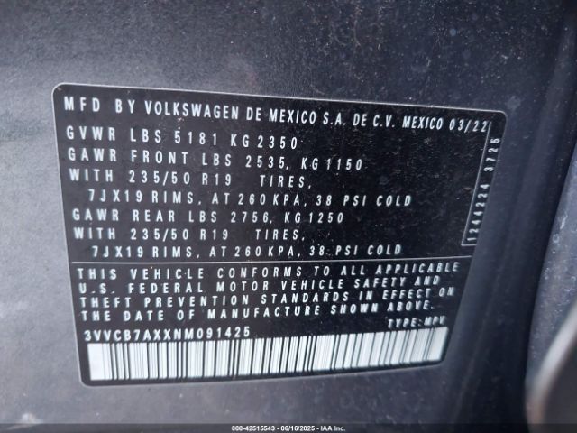 2022 VOLKSWAGEN TIGUAN 3VVCB7AXXNM091425 Photo 8
