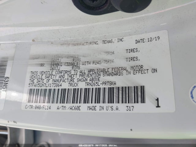 5TFAX5GN7LX173864 Toyota 2tr-fe