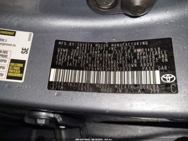5YFB4MDE0PP027032 Toyota COROLLA LE