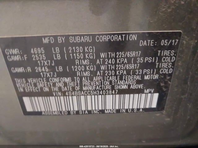 Subaru u5 2017 4S4BSACC5H3403847 Image 9
