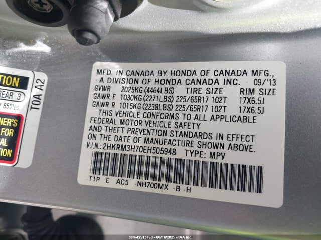 Honda k24z7 2014 2HKRM3H70EH505948 Image 9