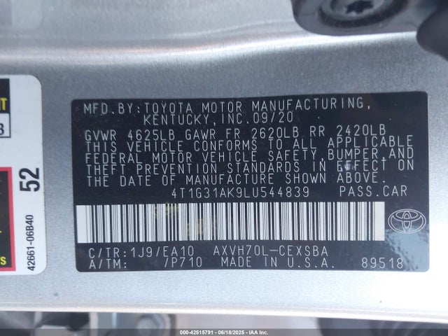 4T1G31AK9LU544839 Toyota a25a-fxs, 3nm (li)