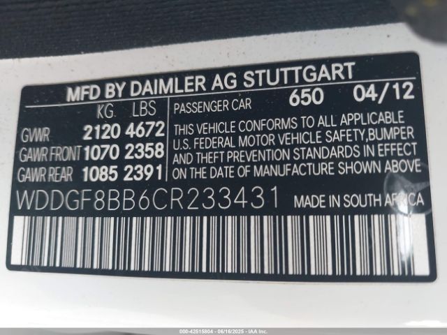 2012 MERCEDES-BENZ C 300 WDDGF8BB6CR233431 Photo 8