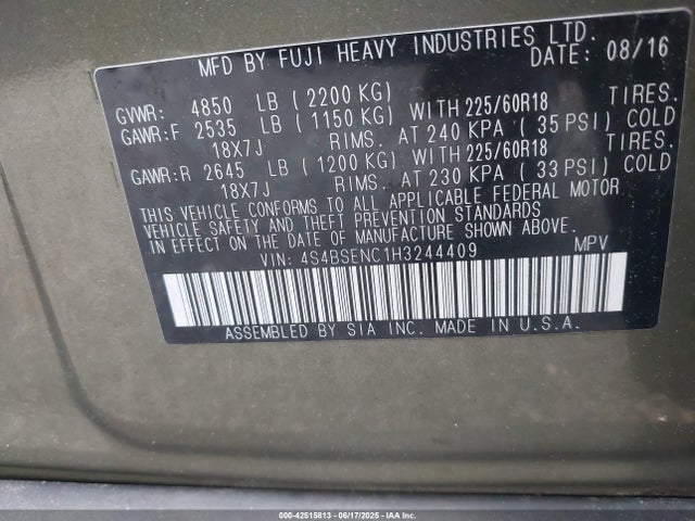 4S4BSENC1H3244409 Subaru u4