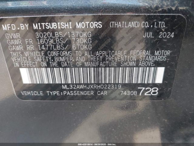 2024 MITSUBISHI MIRAGE ML32AWHJXRH022319 Photo 8