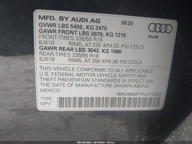 2020 AUDI Q5 WA1ANAFY7L2112421 Photo 8