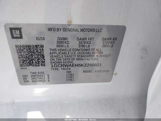 1GCRWAEH5KZ250021 Chevrolet lv3 - gen 5, sidi, vvt, e85 max, alum