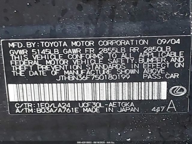2005 LEXUS LS 430 JTHBN36F750180199 Photo 8