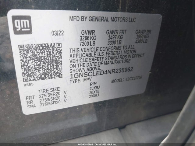 1GNSCLED4NR235962 Chevrolet Tahoe 2wd Commercial Fleet
