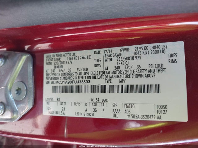 5LMCJ1A90FUJ33803 Lincoln MKC