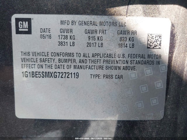 1G1BE5SMXG7272119 Chevrolet le2 - di: direct injection, alum, vvt, gen i, gmna