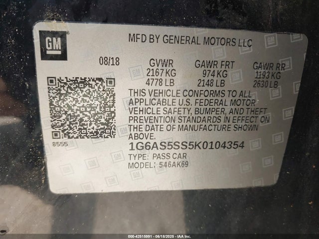2019 CADILLAC CTS 1G6AS5SS5K0104354 Photo 8