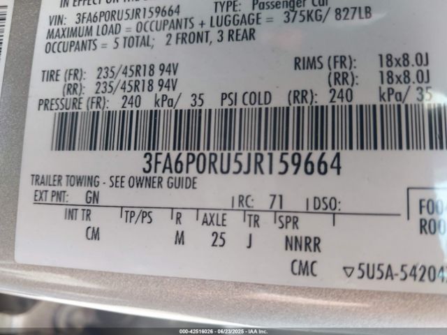 2018 FORD FUSION HYBRID 3FA6P0RU5JR159664 Photo 8