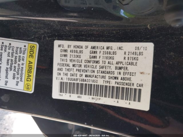 2011 ACURA TL 19UUA8F58BA001850 Photo 8