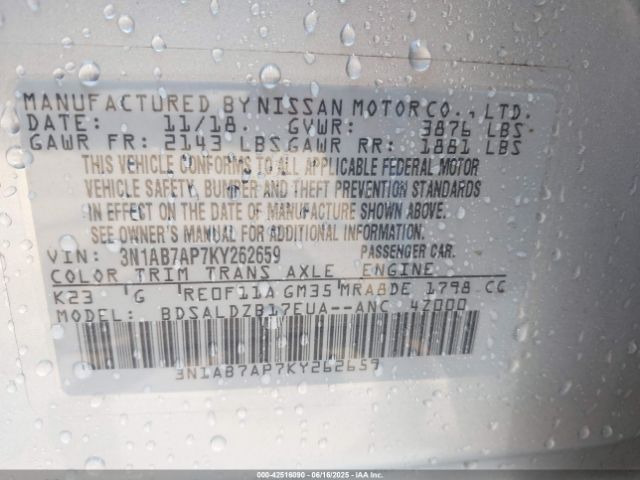 2019 NISSAN SENTRA 3N1AB7AP7KY262659 Photo 8