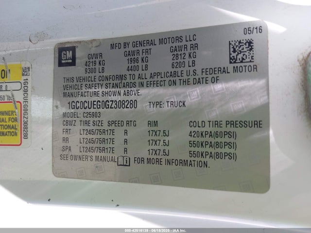 1GC0CUEG0GZ308280 Chevrolet l96 - flexible fuel (gas/ethanol), sfi iron