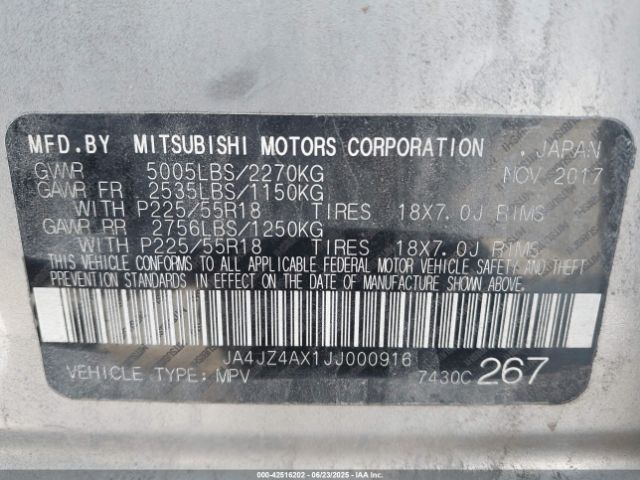 2018 MITSUBISHI OUTLANDER JA4JZ4AX1JJ000916 Photo 8