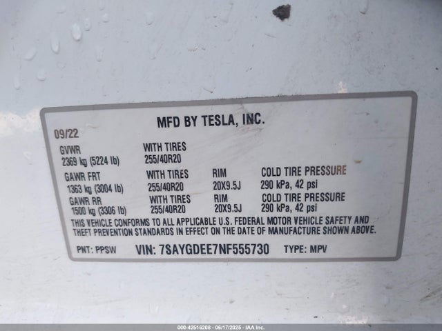 2022 TESLA MODEL Y 7SAYGDEE7NF555730 Photo 8