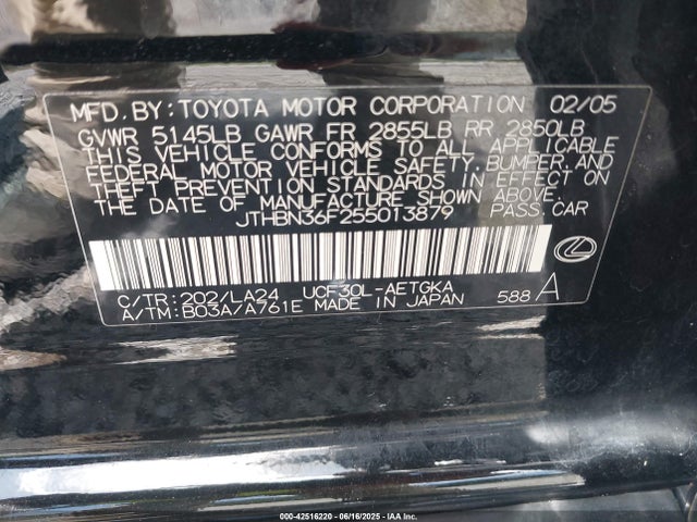 2005 LEXUS LS 430 JTHBN36F255013879 Photo 8