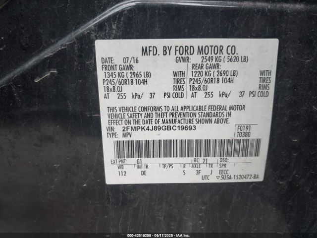 2016 FORD EDGE 2FMPK4J89GBC19693 Photo 8