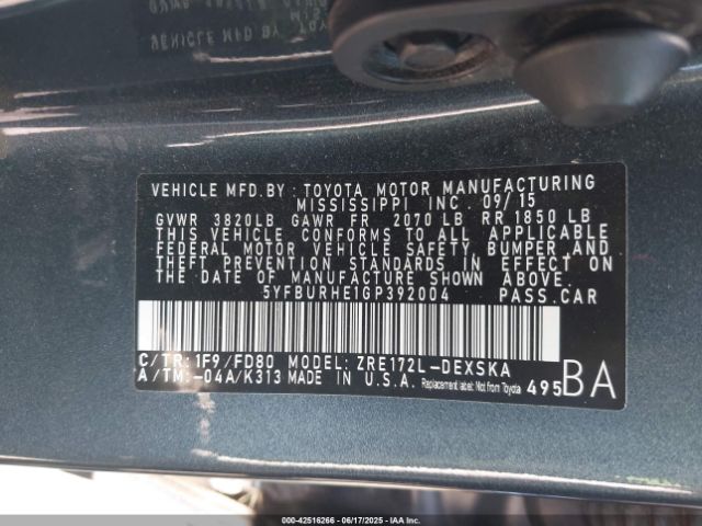 5YFBURHE1GP392004 Toyota 2zr-fe