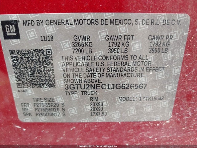3GTU2NEC1JG626567 GMC l83 -spark ignited direct injection, variable valve timing, afm, e85 max, alum