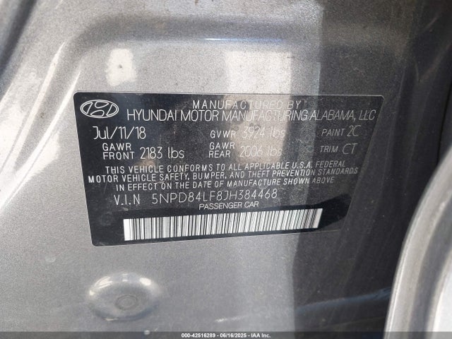 5NPD84LF8JH384468 Hyundai mpi nu