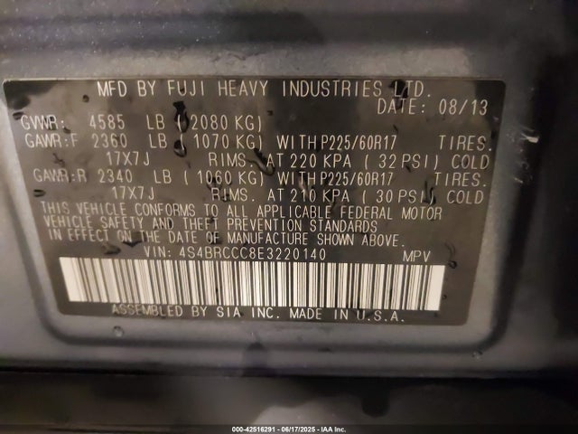 Subaru 2.5na u6 2014 4S4BRCCC8E3220140 Image 9
