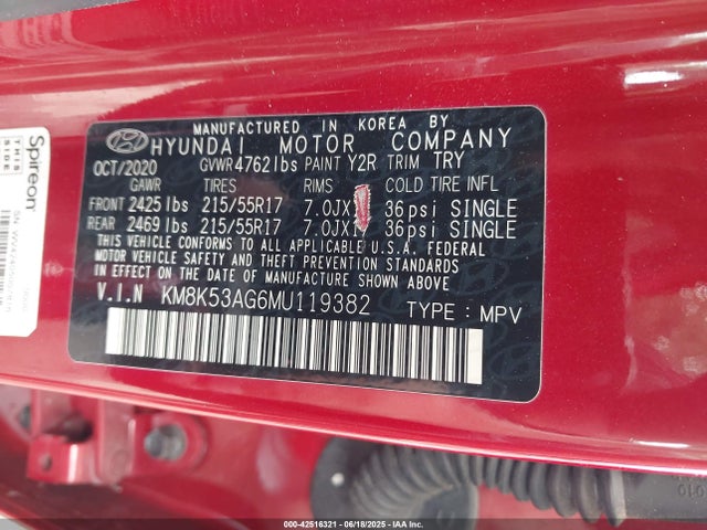 KM8K53AG6MU119382 Hyundai Kona