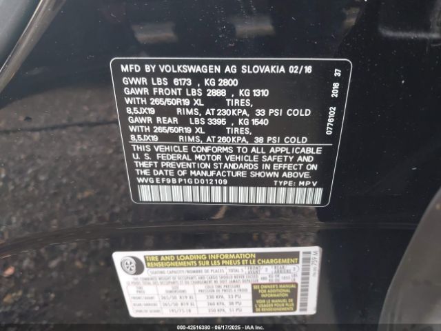 2016 VOLKSWAGEN TOUAREG WVGEF9BP1GD012109 Photo 8